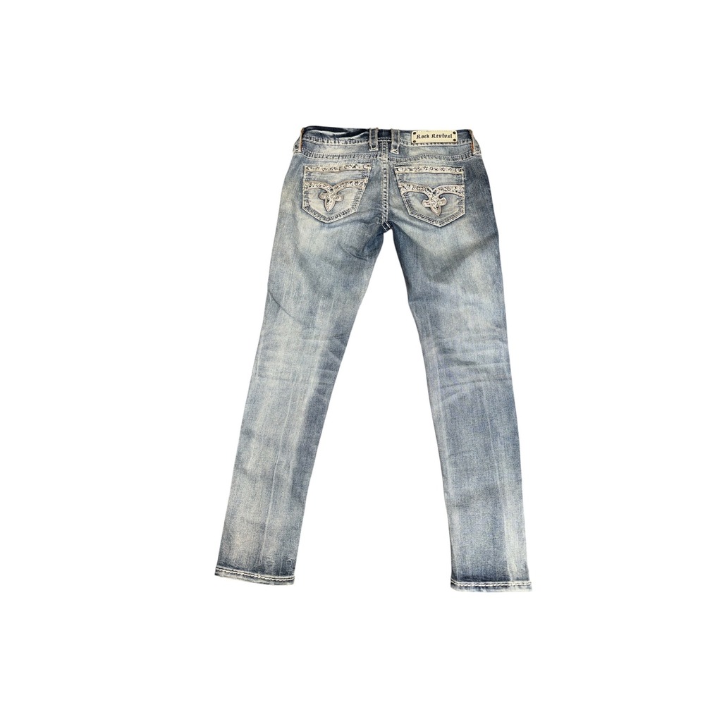 Rock Revival Suko Ankle Skinny Jeans Womens 28 Blue Rhinestone EP9228AK